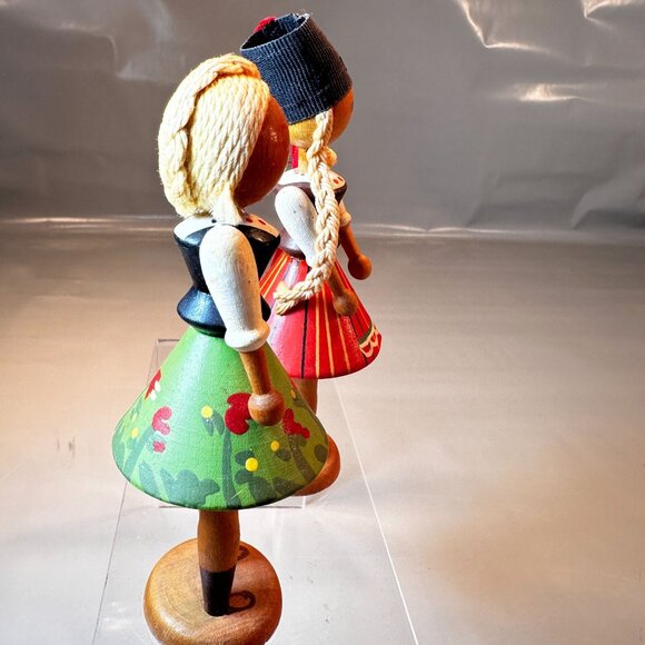 Poland Peg Bead Dolls Vintage Folk Art Traditional Costume Hand Painted - Picture 4 of 10